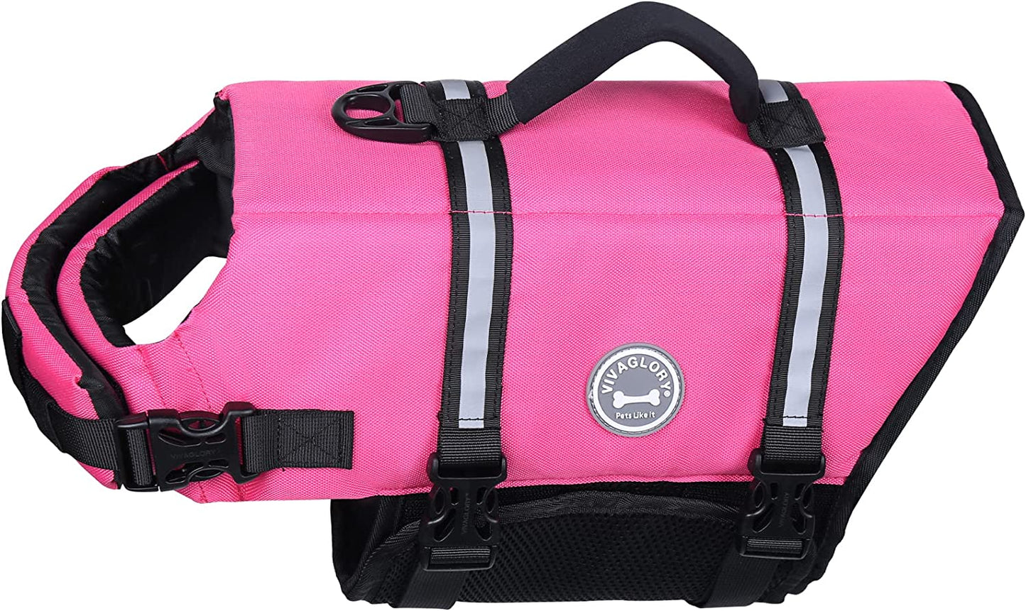 Rip Stop Dog Life Vest, Swimming Vest with Handle, Buoyancy for Doggy Puppy, Dog Life Jacket for Swimming & Boating, M, Pink