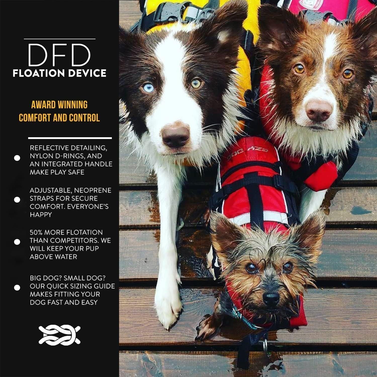 DFD Dog Life Jacket - Adjustable Swimming Safety Vest with Reflective Trim & Durable Grab Handle - 50% More Flotation Material - X-Small, Red
